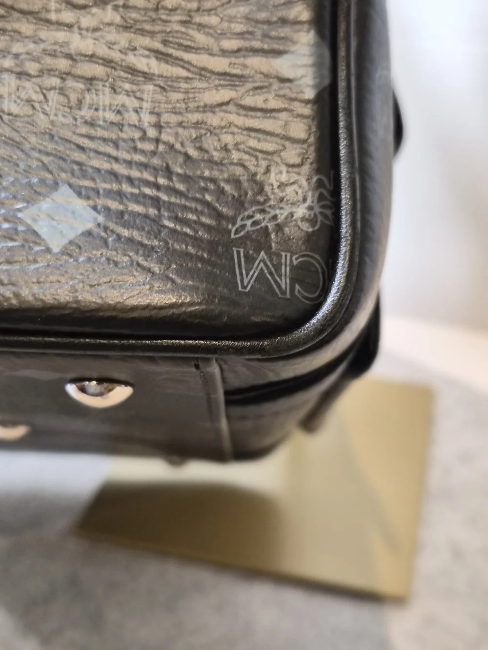 MCM Black Visetos Boston Satchel with Gold Logo Plate - Picture 12 of 16